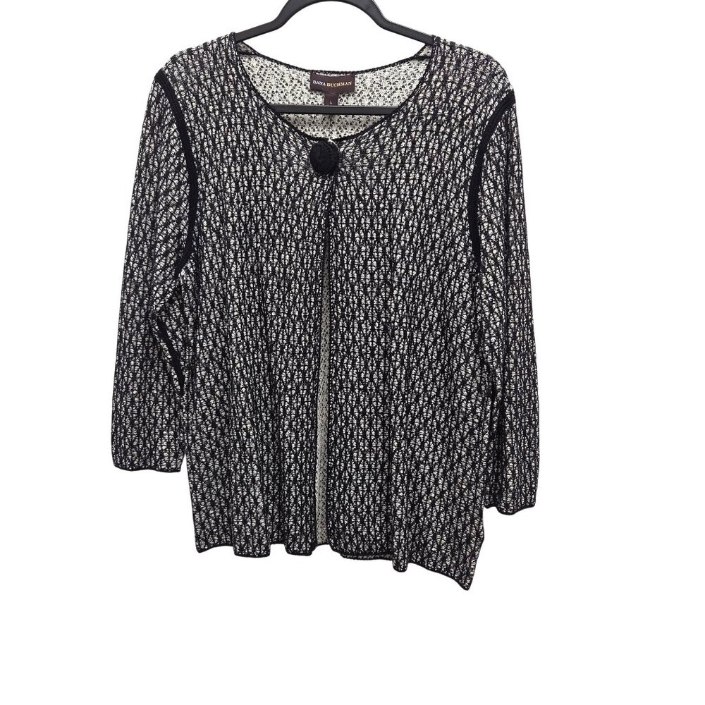Dana Buchman L Black Cream Fly-Away Cardigan Lightweight Linen Cotton Blend. 426